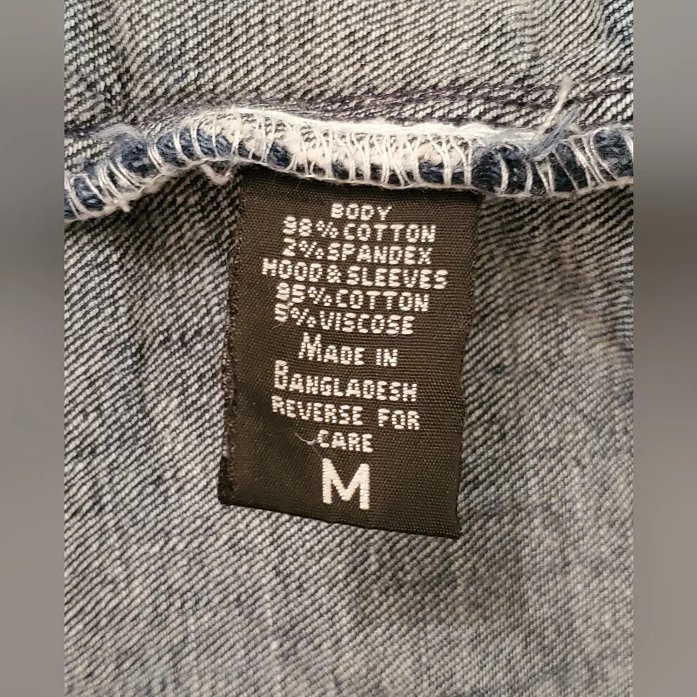 Ariya Jeans Distressed Jacket W/Sweat Shirt Material Arms & Hoodie GIRLS Size M - Picture 10 of 11